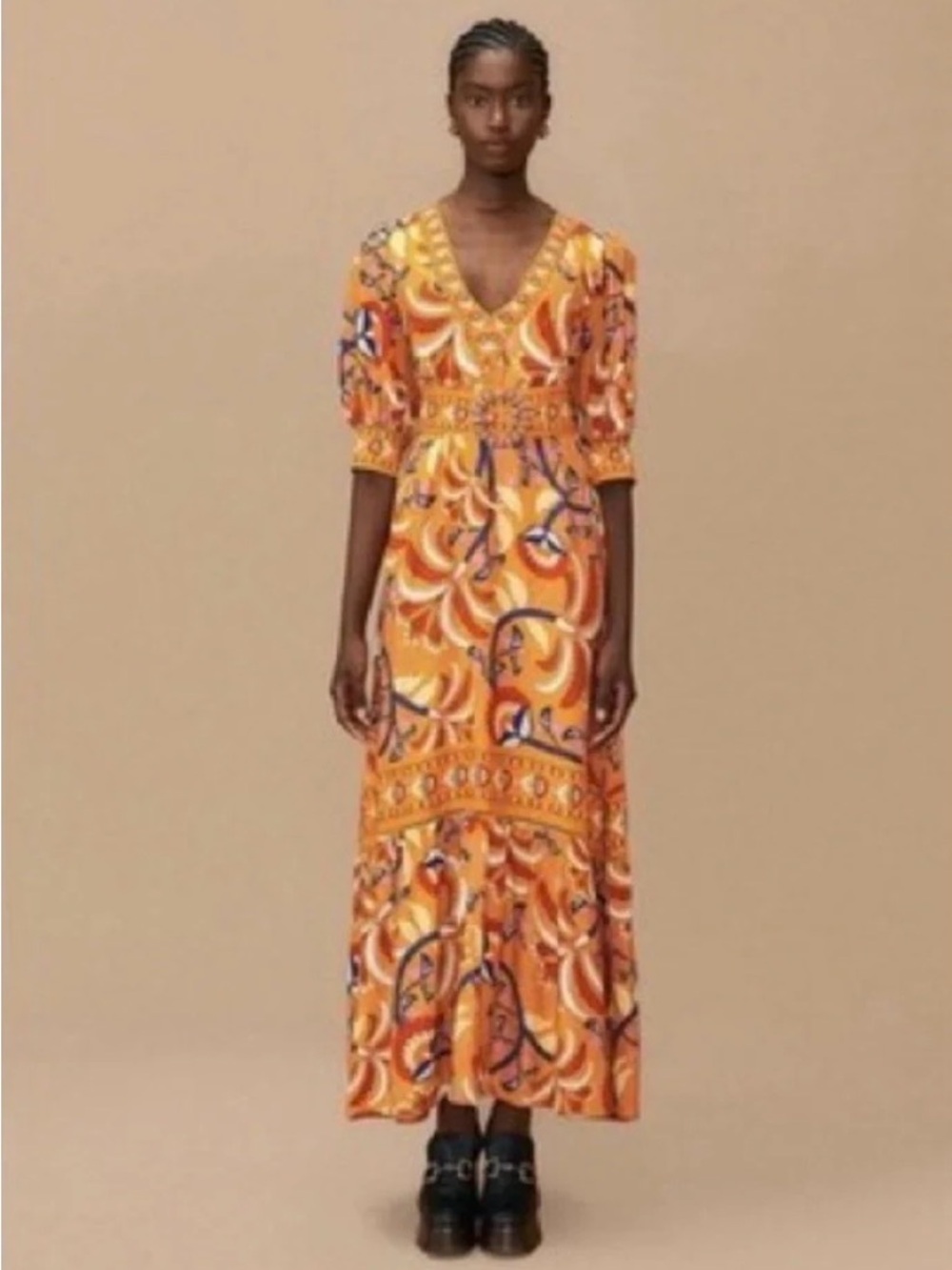 FARM Rio Orange Swirl-Print V-Neck Maxi Dress